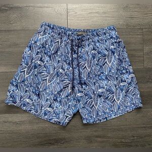 Slate & Stone Mens Blue Leaf Print Swim Trunk Shorts Size Large